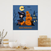 Poster Halloween Witch, Chat noir et Citrouille (Cuisine)