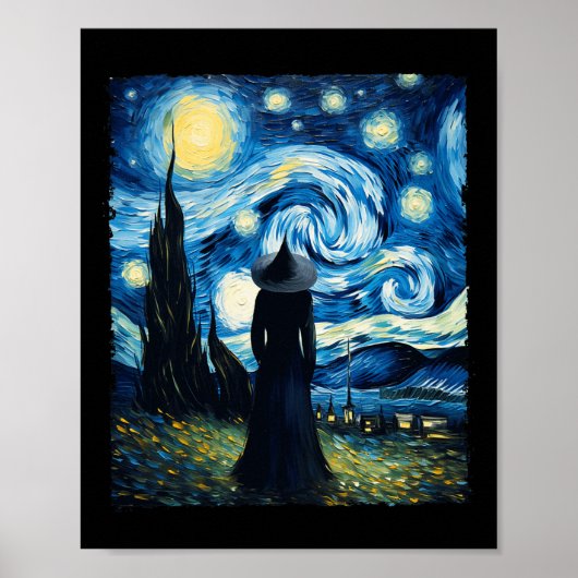 Poster Halloween Witch Starry Night Van Gogh Aesthétique (Devant)
