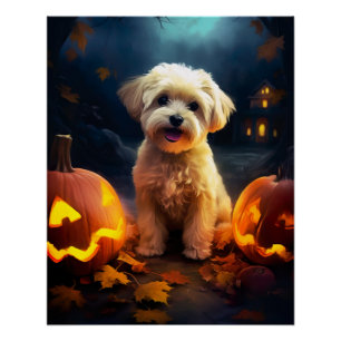 Poster Halloween Yorkipoo Avec La Peur Citrouille