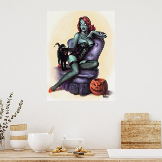 Poster Halloween Zombie petite fille vers le haut (Cuisine)