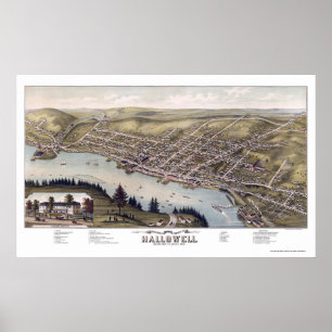 Poster Hallowell, ME Carte panoramique - 1878