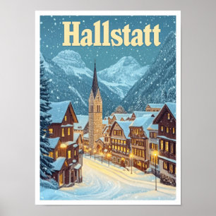 Poster Hallstatt Autriche Illustration Vintage voyage