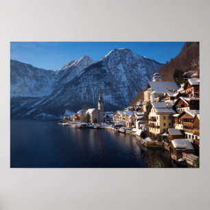 Poster Hallstatt enneigé en hiver