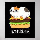 Poster Ham-Purr-Ger Funny Chat Hamburger Pun Dark BG (Devant)