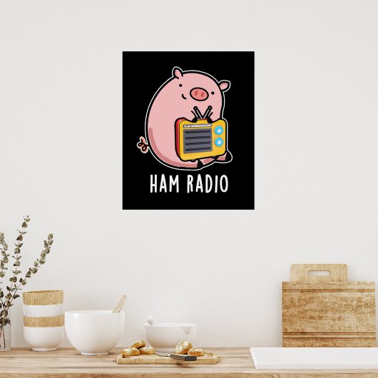 Poster Ham Radio Funny Pig Pun Dark BG (Cuisine)