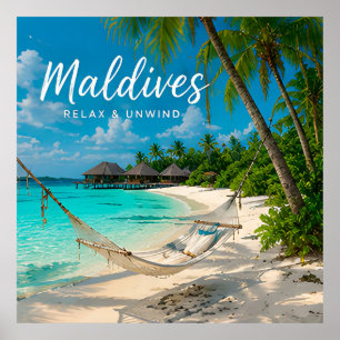 Poster 🧲 Hamac de plage aux Maldives Souvenir de vacance