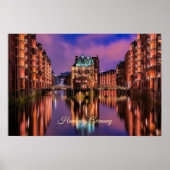 Poster Hambourg, Allemagne à la nuit (Devant)