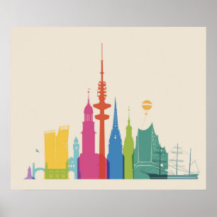 Poster Hambourg Allemagne Skyline