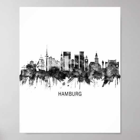 Poster Hambourg Allemagne Skyline BW (Devant)