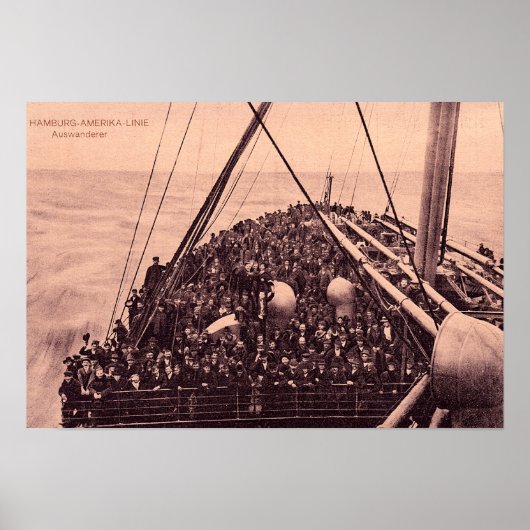 Poster Hambourg Amerika Linie, Auswanderer Emigrants 1910 (Devant)