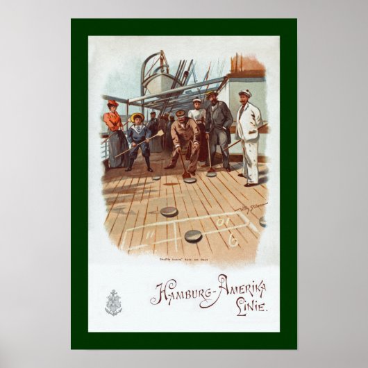 Poster Hambourg-Amerika ~ SS Graf Waldersee ~Shuffleboard (Devant)