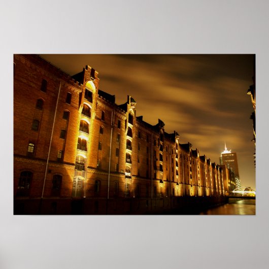 Poster Hambourg - Speicherstadt bei Nacht - Druck (Devant)