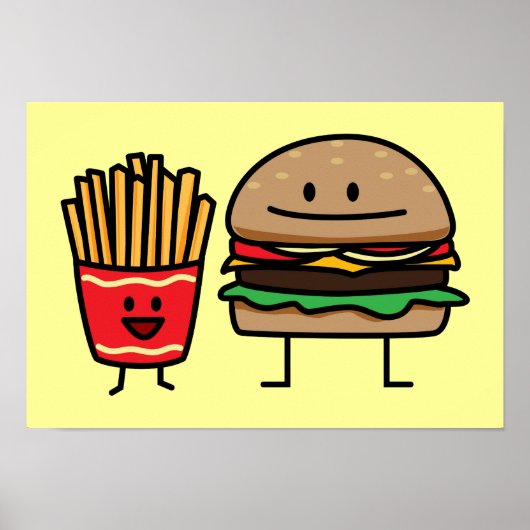Poster Hamburger et Fries fast food bun junk frit chaud (Devant)