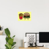 Poster Hamburger et Fries fast food bun junk frit chaud (Bureau à domicile)