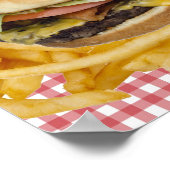 Poster Hamburger, frites, fond à carreaux rouges et blanc (Coin)