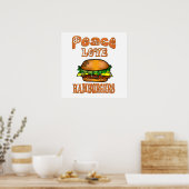 Poster Hamburgers Peace Love (Cuisine)
