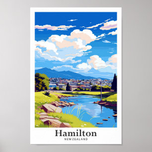 Poster Hamilton Nouvelle-Zélande Voyage Vintage Illustrat