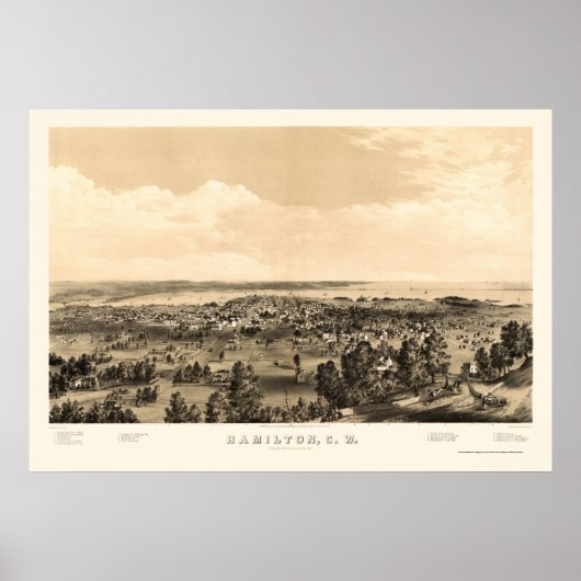 Poster Hamilton, ON, Canada Carte panoramique - 1859 (Devant)