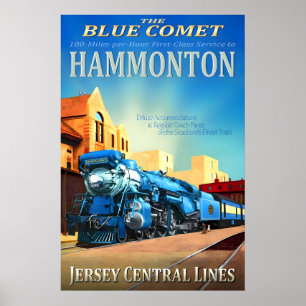 Poster Hammonton New Jersey Central Railroad Blue Comet