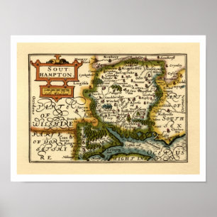 Poster Hampshire, Southampton County England Carte histor