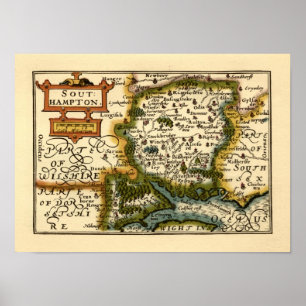 Poster Hampshire, Southampton County England Carte histor