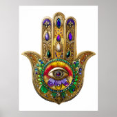 Poster Hamsa Améthyste Rubis Troisième Œil Peint en Or (Devant)