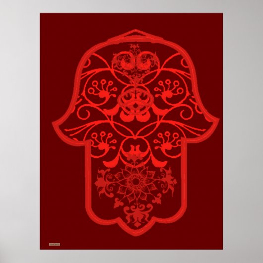 Poster Hamsa florale (rouge) (Devant)
