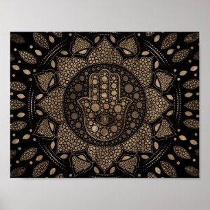 Poster Hamsa Hand -Hand of Fatima in Lotus mandala