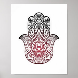 Poster Hamsa with boho pattern 