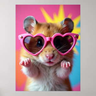 Poster Hamster cool en Lunettes de Coeur - Mème de Pop Ar