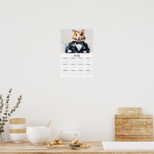 Poster Hamster d'aquarelle dans Tuxedo Bow Cravate 2025 C (Cuisine)
