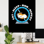 Poster Hamster Manger Dormir Courir Répéter (Bureau à domicile)