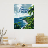Poster Hana Maui Hawaii Road à Hana Beach Coast Retro (Cuisine)