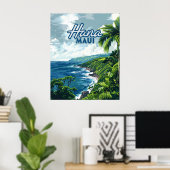 Poster Hana Maui Hawaii Road à Hana Beach Coast Retro (Bureau à domicile)