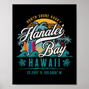 Poster Hanalei Byy North Shore Kauai Hawaii Rétro Soleil 