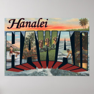 Poster Hanalei, Hawaii - Large Letter Scenes