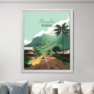 Poster Hanalei Kauai Hawaii Bay Mounts Green
