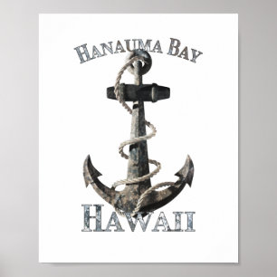 Poster Hanauma Bay Hawaii vacances Ancre nautique voile