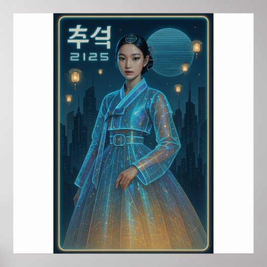Poster Hanbok Chuseok futuriste - Art Sci-Fi coréen (Devant)
