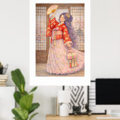 Poster Hanbok Élégant avec Éventail (Bureau à domicile)