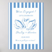 Poster hand drawn blue  Couple Swan Whimsical Wedding (Devant)