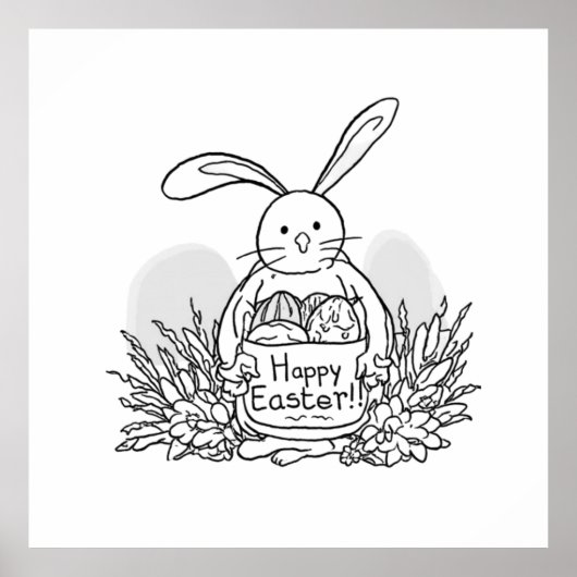 Poster Hand Drawn Easter Bunny Coloring Style Spring (Devant)