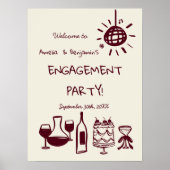 Poster Hand Drawn Engagement Party Wedding Welcome Sign. (Devant)