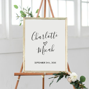 Poster Hand Drawn Heart Wedding Welcome Sign