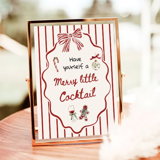 Poster Hand Drawn Merry Little Cocktail Christmas Bar