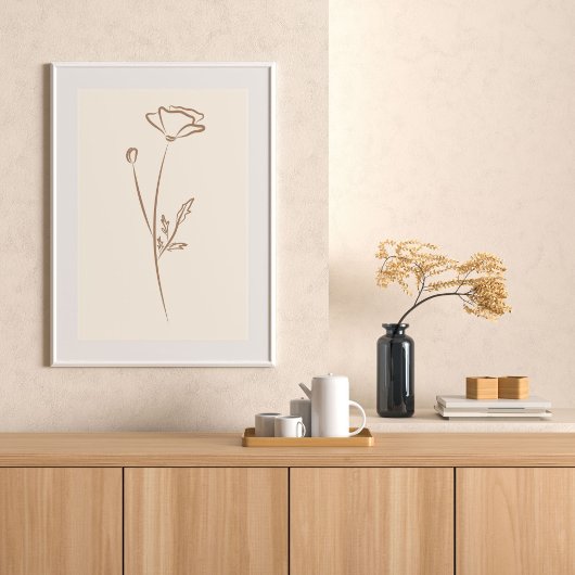 Poster Hand Drawn Poppy Wall Art Flower Print Minimalist
