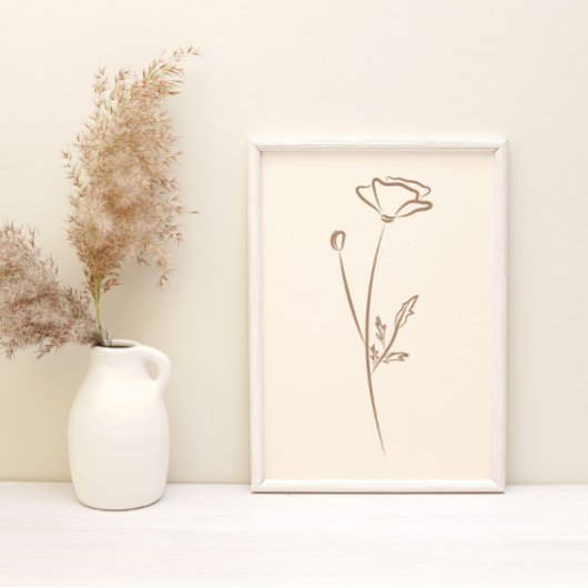 Poster Hand Drawn Poppy Wall Art Flower Print Minimalist