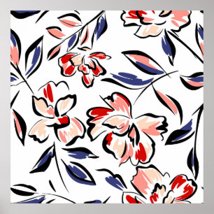 Poster Hand drawn summer floral backround. Botanical seam