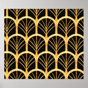 Poster Hand drawn watercolor seamless pattern with gold i