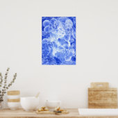 Poster Hand Painted Blue White Floral Abstract Art (Cuisine)